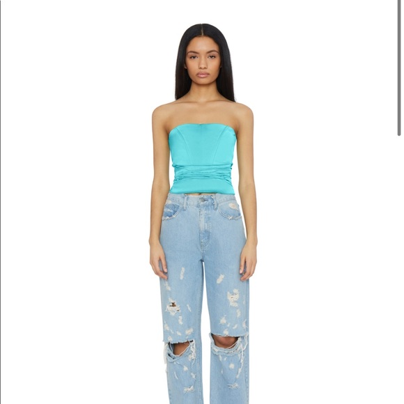 NWT DANIELLE GUIZIO BONDAGE CORSET IN TURQUOISE L - Picture 4 of 7